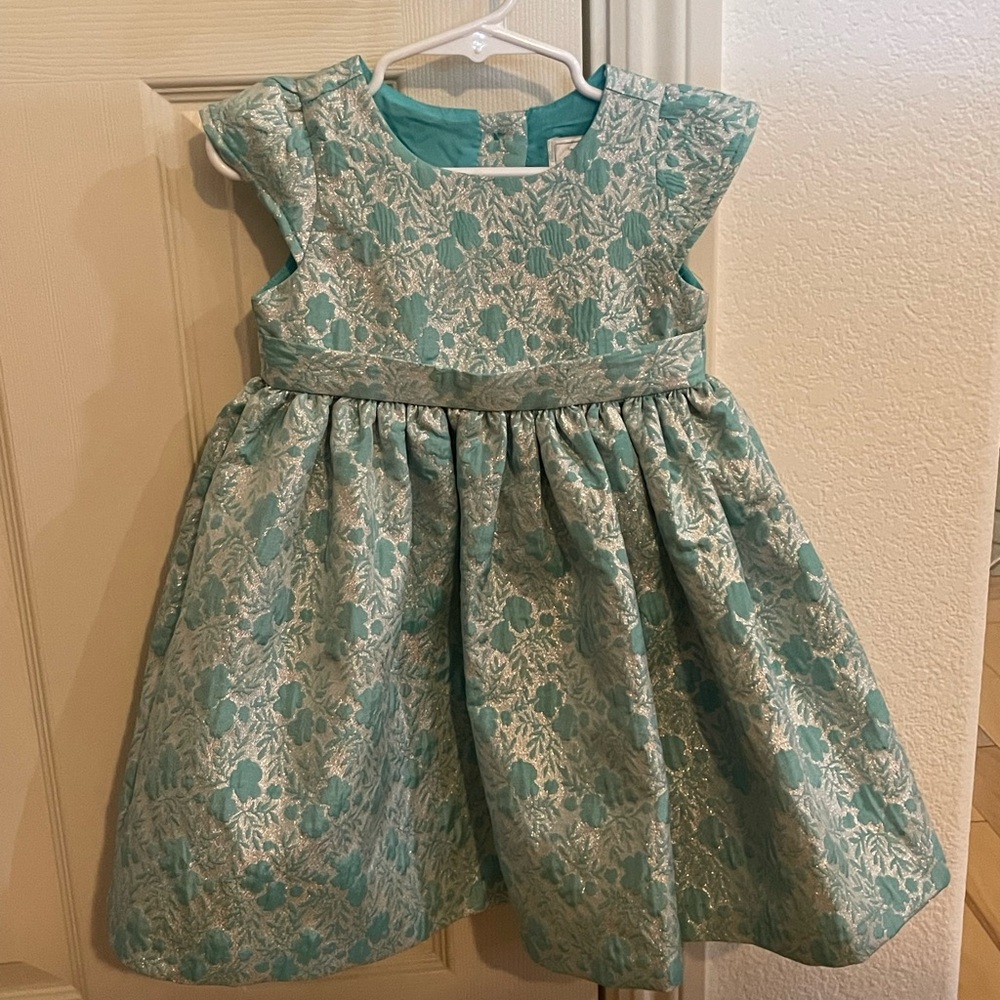 DRESSED UP BY GYMBOREE TODDLER GIRL SPECIAL OCASSION TEAL SILVER DRESS-SZ 18-24M